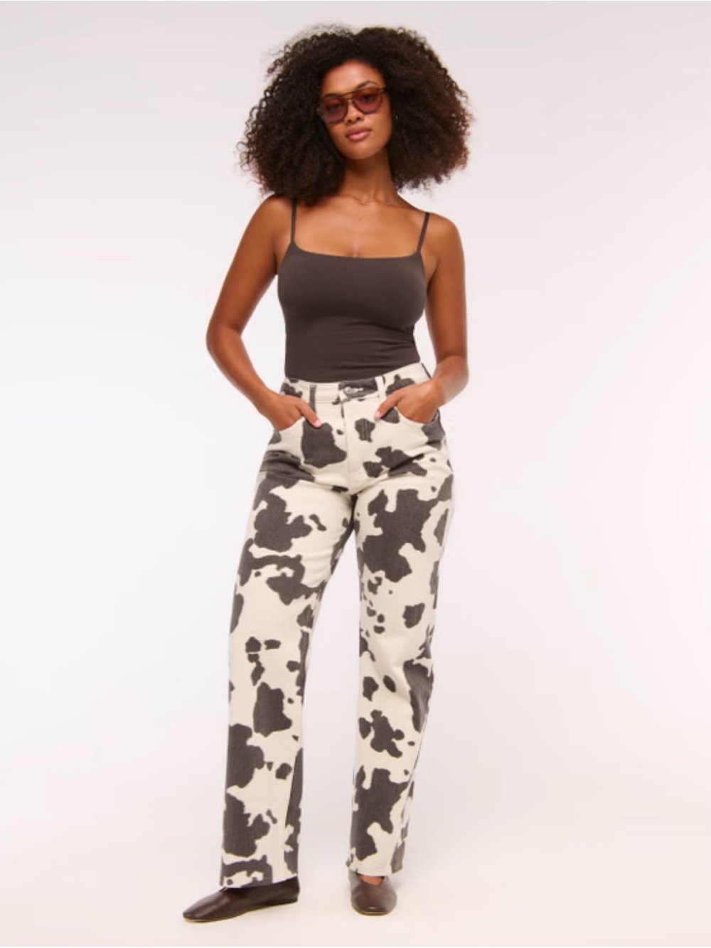 Abercrombie & Fitch Cream and Brown Cowprint Boot Cut Jeans